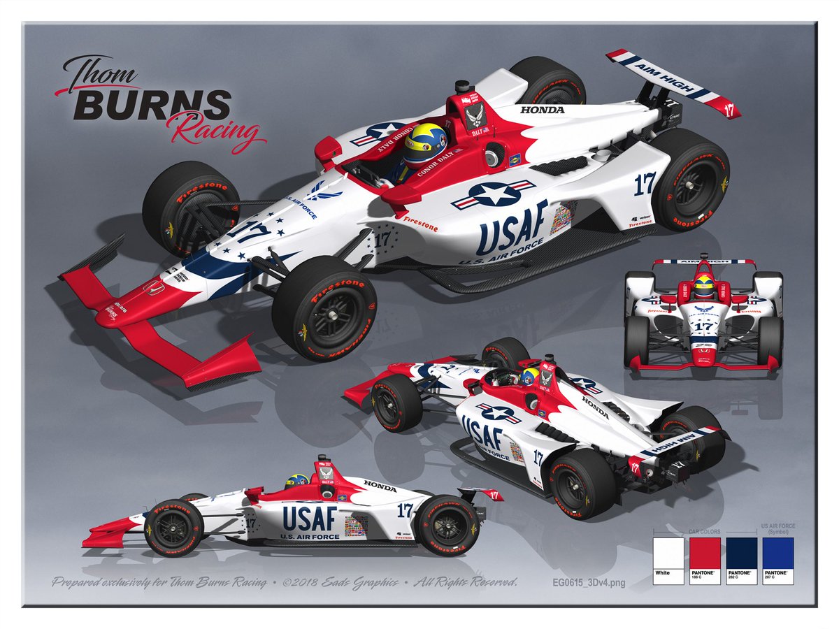 Today we can finally announce that I have the pleasure of representing the @usairforce @USAFRecruiting in the #17 @ThomBurnsRacing with @DaleCoyneRacing Honda in the 2018 #Indy500. As an American, this is a great honor and I couldn’t be more proud to drive this beauty. #USAF 