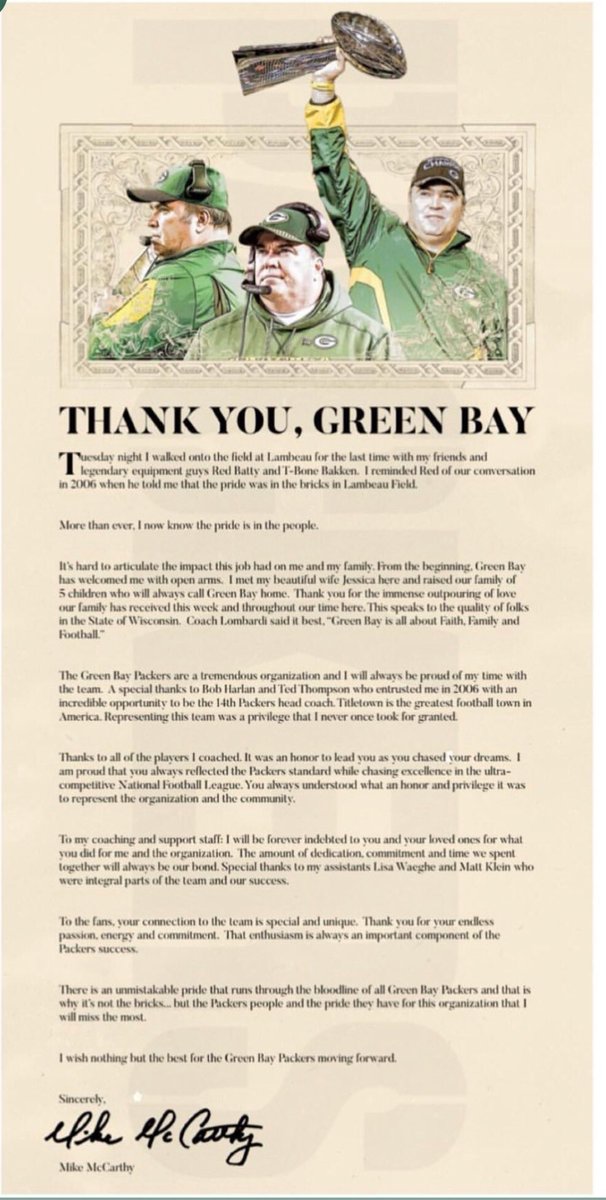 Classy move by Mike McCarthy. Full page ad in the @gbpressgazette 