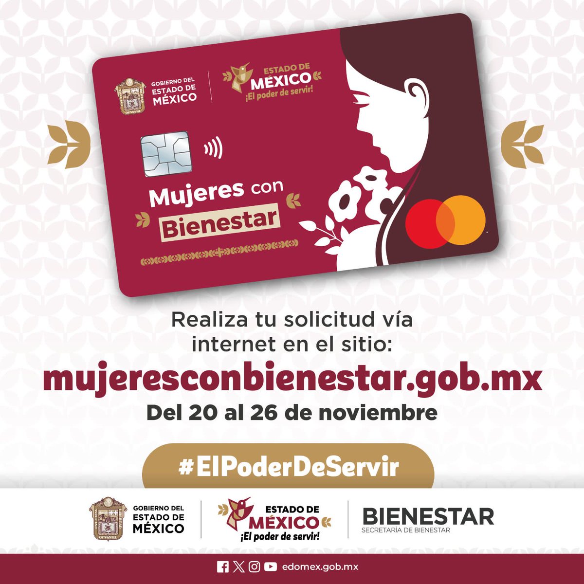 Si eres mujer, tienes entre 18 y 64 años y vives en el #Edoméx, ¡esta es tu oportunidad! Del 20 al 26 de noviembre, puedes solicitar el apoyo económico que el @Edomex te ofrece a través del programa #MujeresConBienestar. 
@BienestarEdoMx 