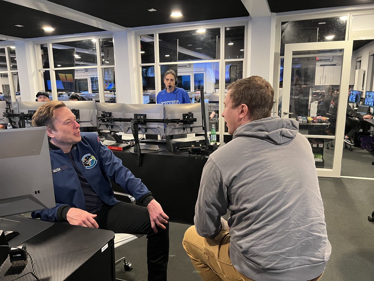 Elon Musk in the Starship control room right now with Shana Diez and Joe Petrzelka 
