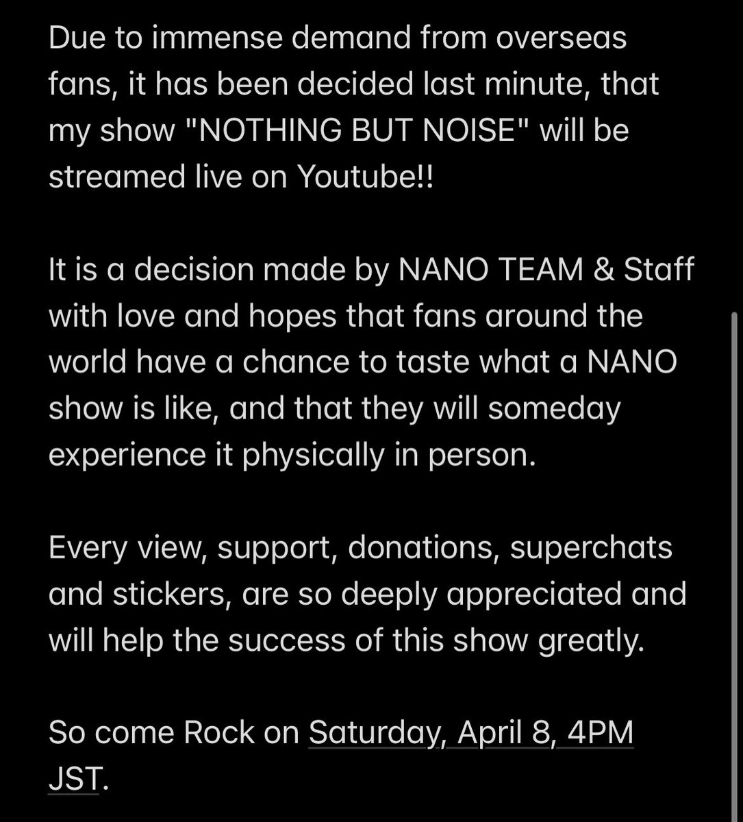 Important announcement!!

Rock on.
NANO

#NOTHING_BUT_NOISE 