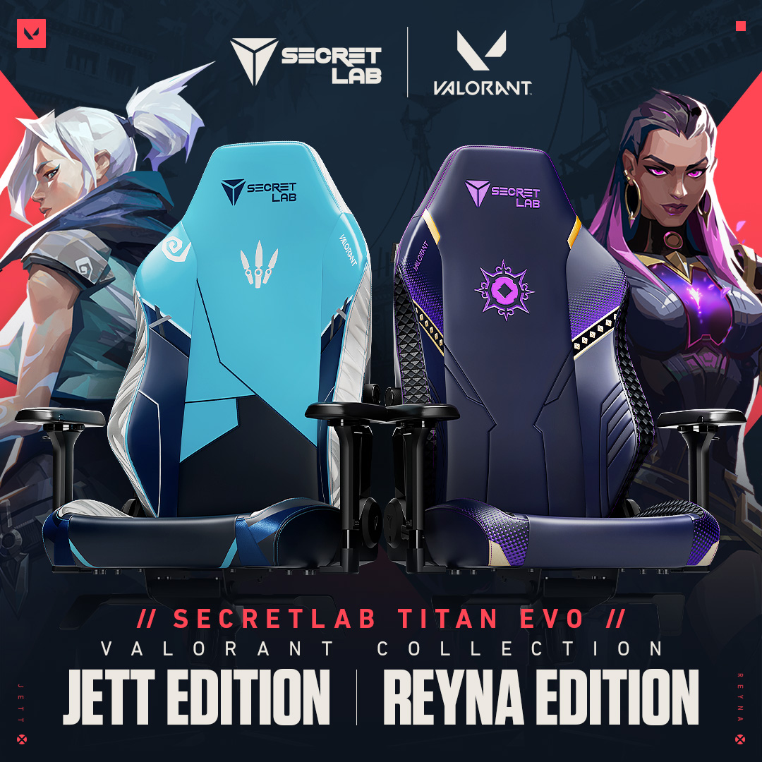 Meet the Secretlab #VALORANT Jett and Reyna Edition chairs: https://t.co/tswDQT0mu5. Climb the ranks in the new Act while supported by the pro-grade ergonomics of the award-winning Secretlab TITAN Evo — the same chair trusted by the #VCT and the world’s best players. 