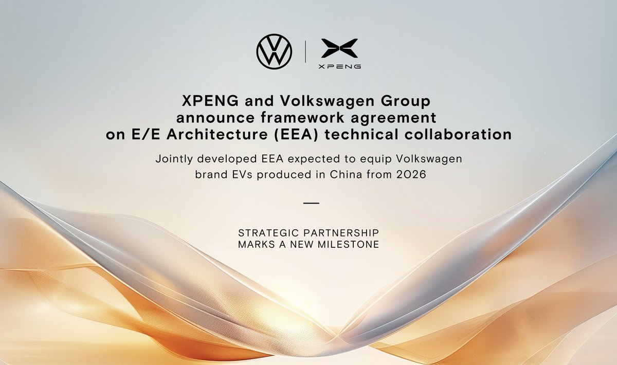 We are forging ahead together with @VWGroup to redefine #FutureMobility.

Our jointly developed industry-leading EEA will be available on advanced VW-brand EVs produced in China from 2026.

https://t.co/l8xVOddAr4 