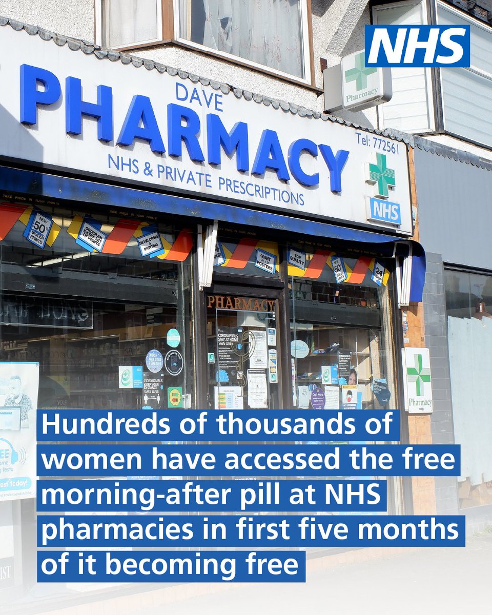 Making the emergency contraceptive pill free through NHS pharmacies was a major step forward for women’s health.

New figures show that hundreds of thousands of women have accessed the morning after pill free-of-charge, without needing an appointment.

ℹ️ https://t.co/WSp0fgTvzh 