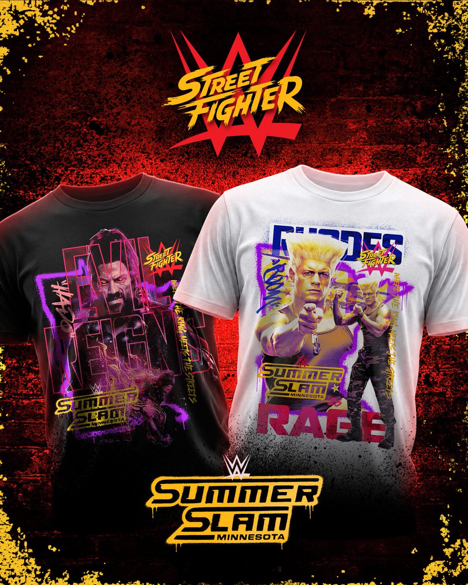 Two icons. One legendary crossover. The WWE x Street Fighter SummerSlam tees have arrived. Shop yours now at #WWEShop #WWE 🛒: https://t.co/o4ZIoxrwQB 