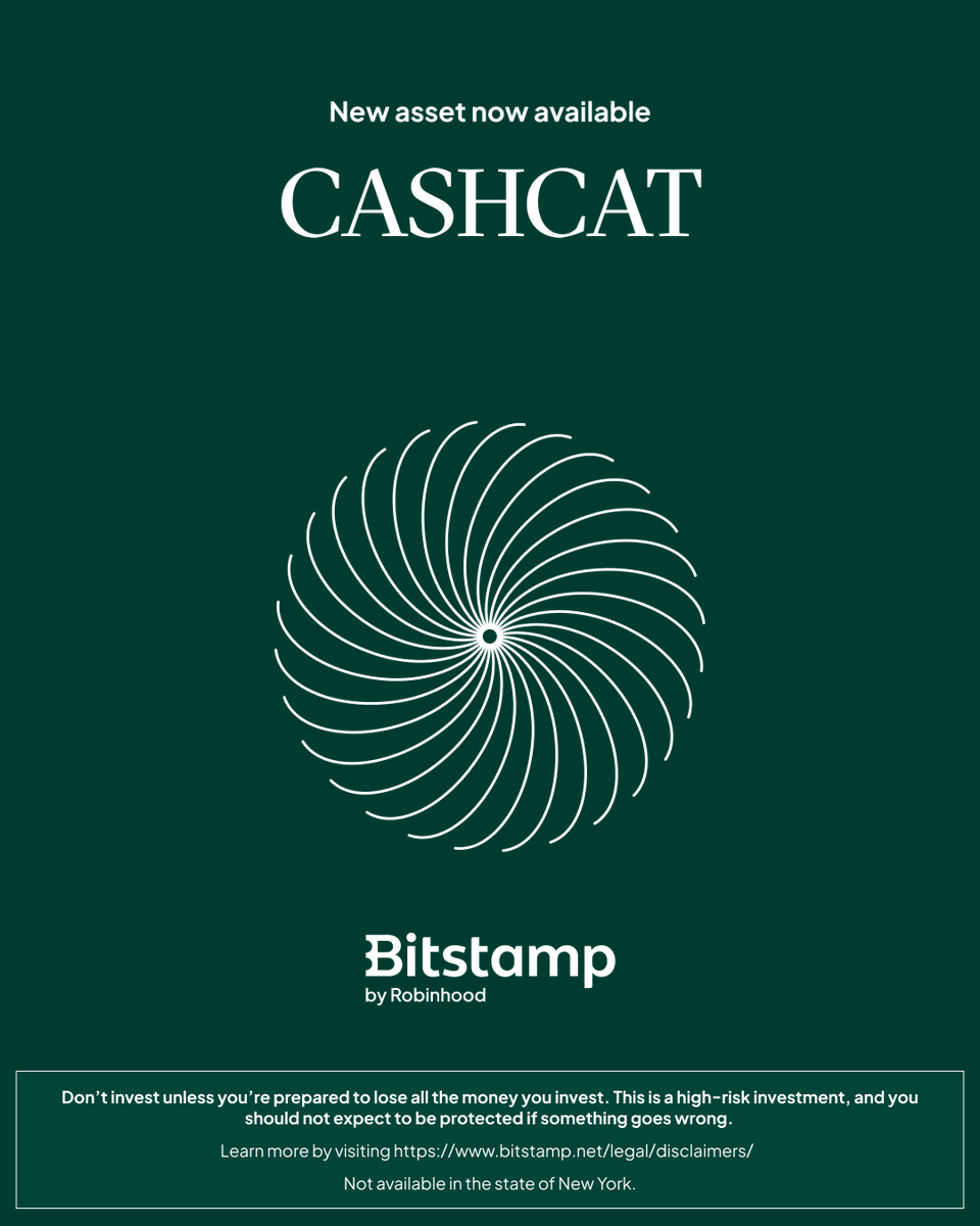 CASHCAT is now available to trade on Bitstamp by Robinhood. 