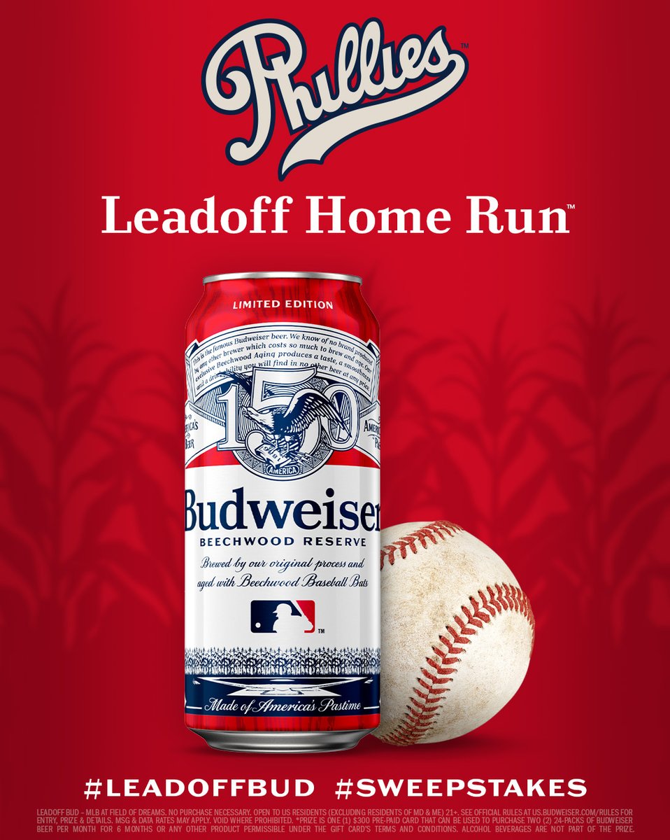 That's an @MLB at Field of Dreams LEADOFF HOMER for the @Phillies 💥 Which means you can win A SEASON'S WORTH OF BEER MONEY*. 

Enter using #LeadoffBud and #Sweepstakes for your chance to win. 